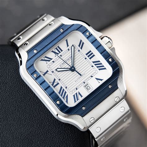 cartier santos quartz|cartier santos blue bezel.